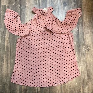 Women’s Pink Polka Dot Off The shoulders Halter Ruffled Top Size M